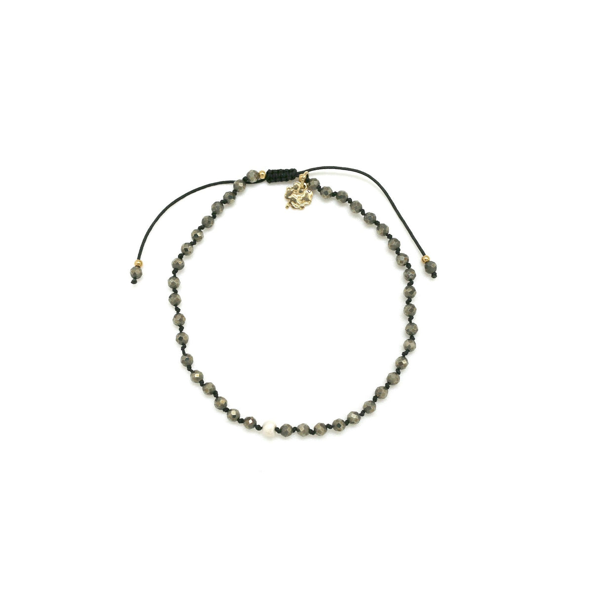 Adjustable bracelet Pyrite with pearl