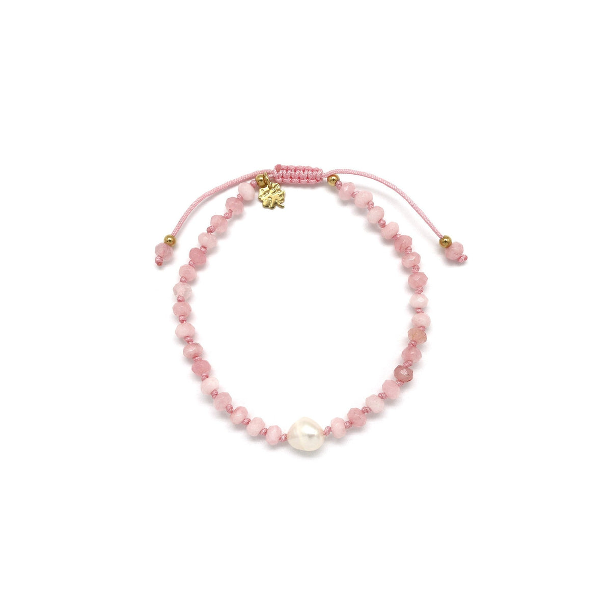 Adjustable rose quartz bracelet with pearl