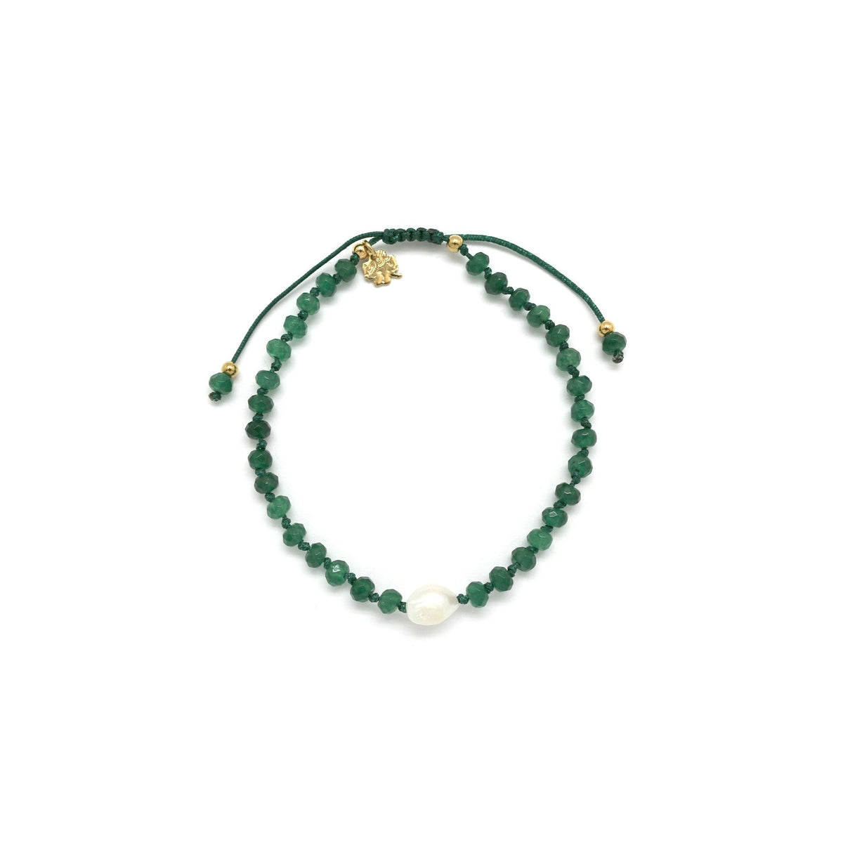 Adjustable green calcite bracelet with water pearl